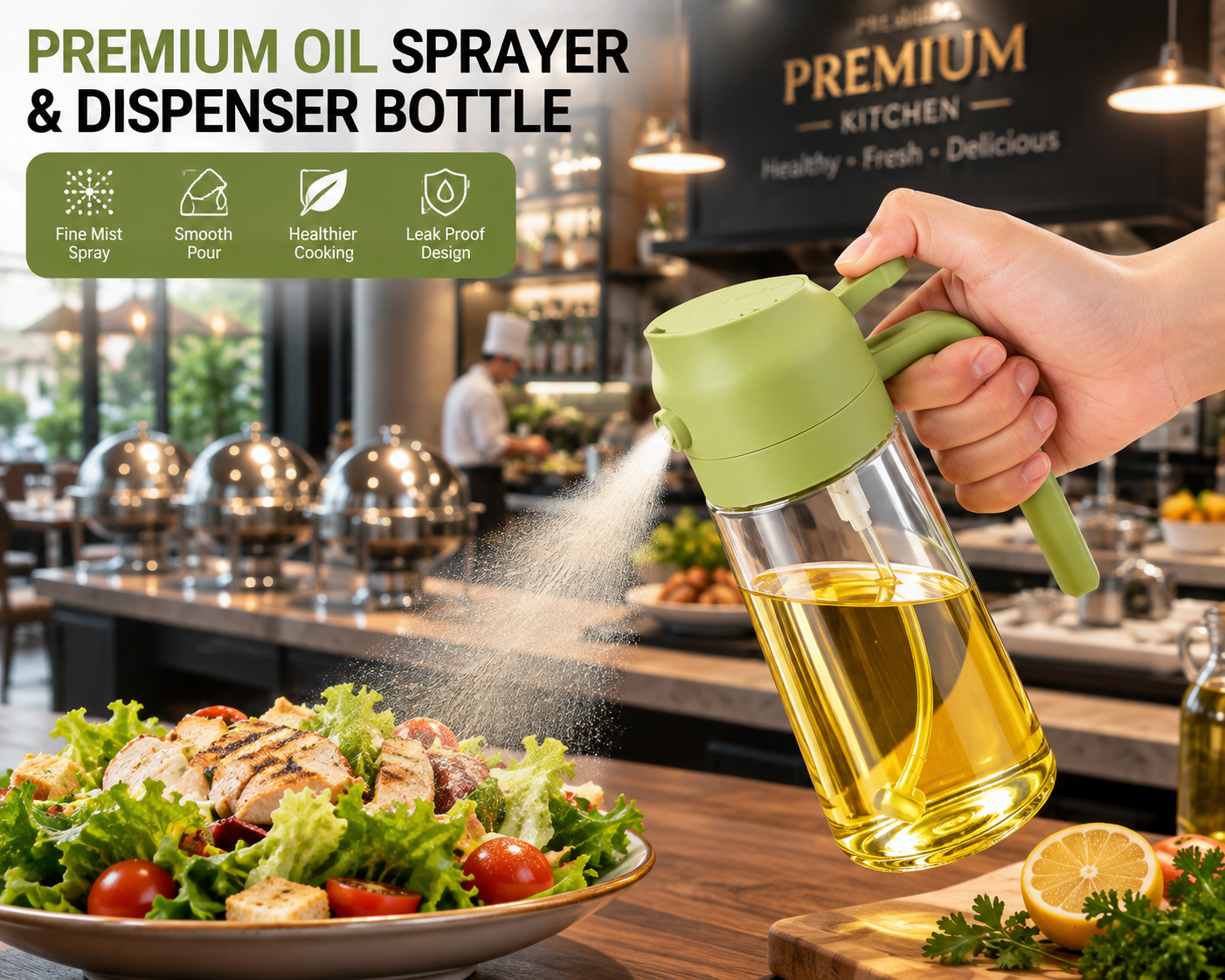 470ml Premium Glass Oil Sprayer Bottle – 2-in-1 Cooking Oil Dispenser