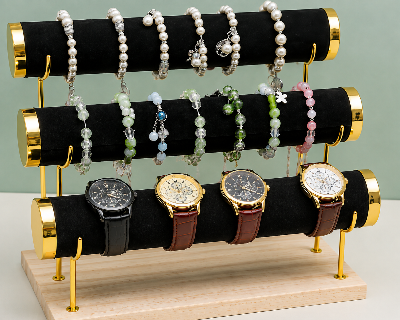 3-Tier Velvet Jewelry & Watch Display Stand – Premium Organizer Holder