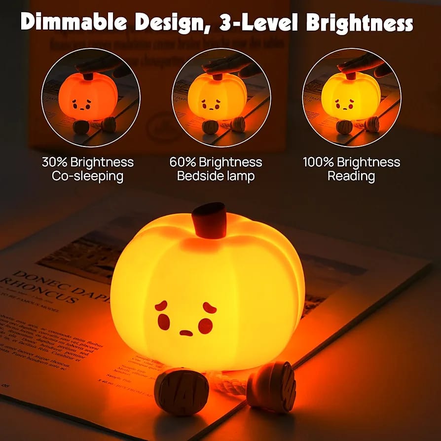 Cute Pumpkin Silicone LED Night Light – USB Rechargeable Touch Lamp