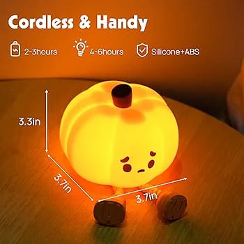 Cute Pumpkin Silicone LED Night Light – USB Rechargeable Touch Lamp