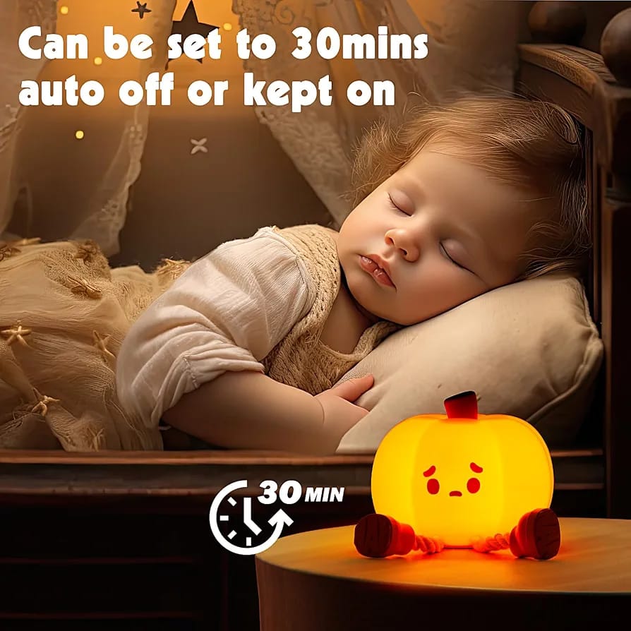 Cute Pumpkin Silicone LED Night Light – USB Rechargeable Touch Lamp