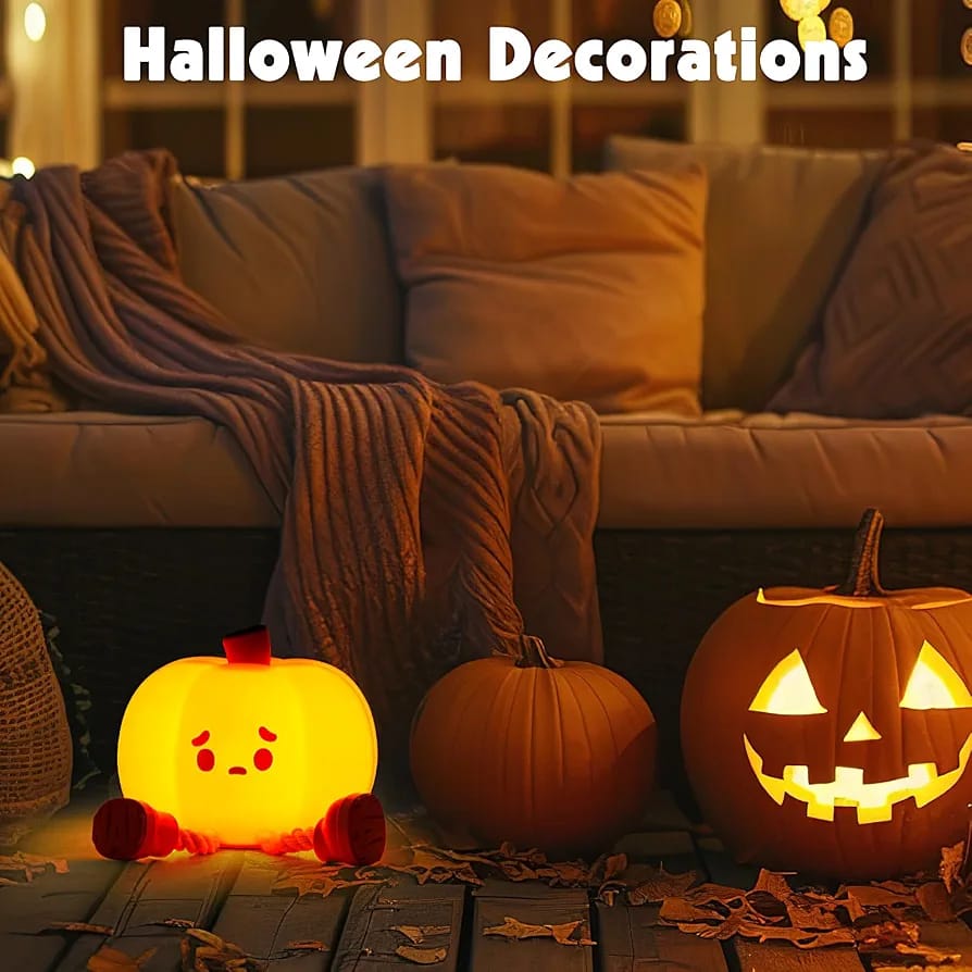 Cute Pumpkin Silicone LED Night Light – USB Rechargeable Touch Lamp