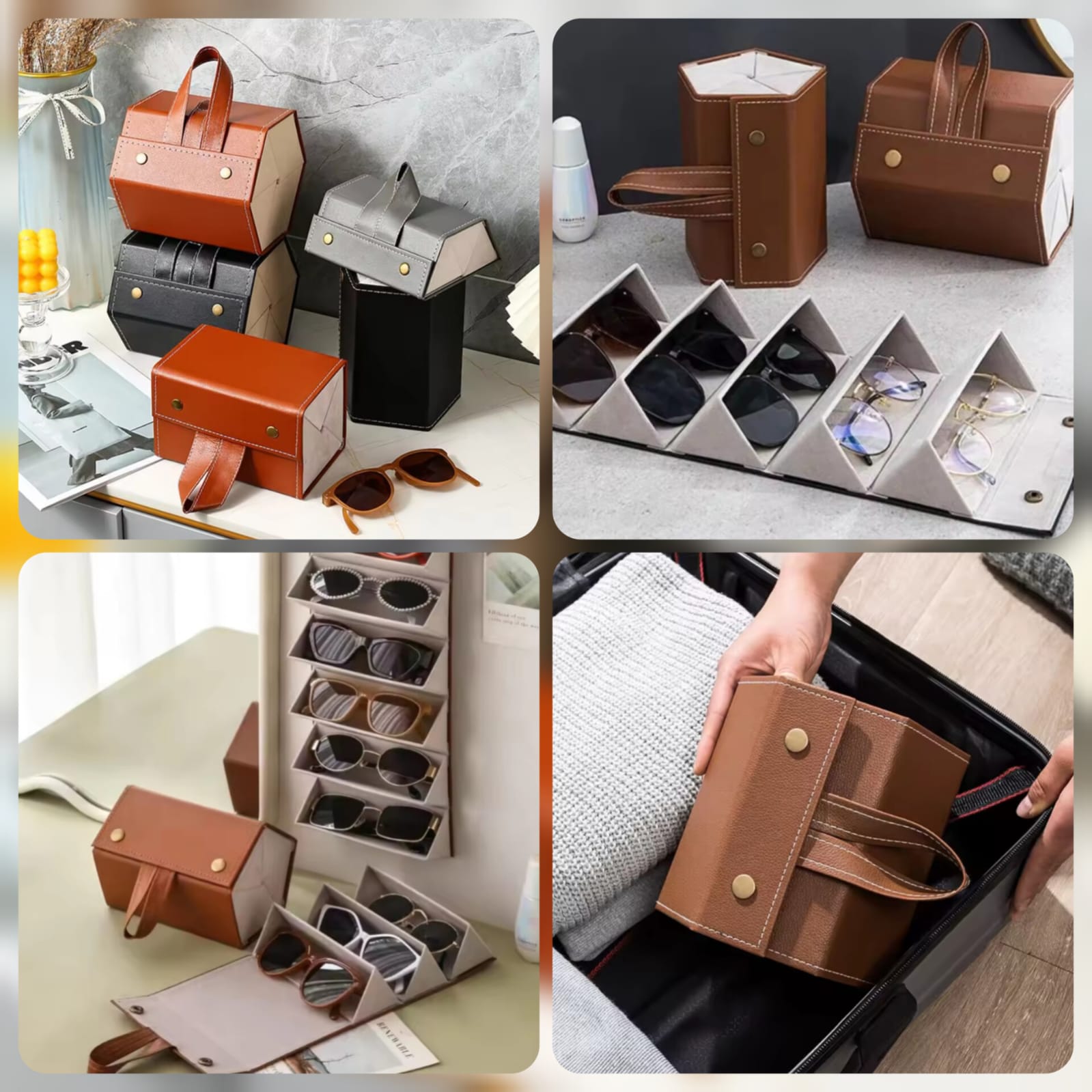 Portable Foldable Eyeglasses Storage Organizer Case – 5 Slot Travel Sunglasses Holder