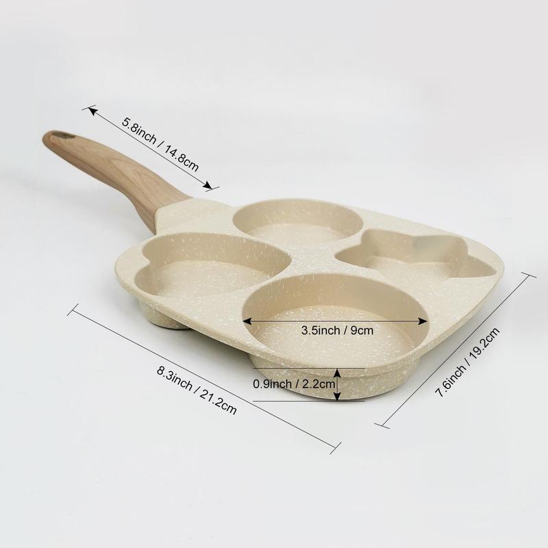 4-Hole Non-Stick Breakfast Frying Pan with Wooden Handle