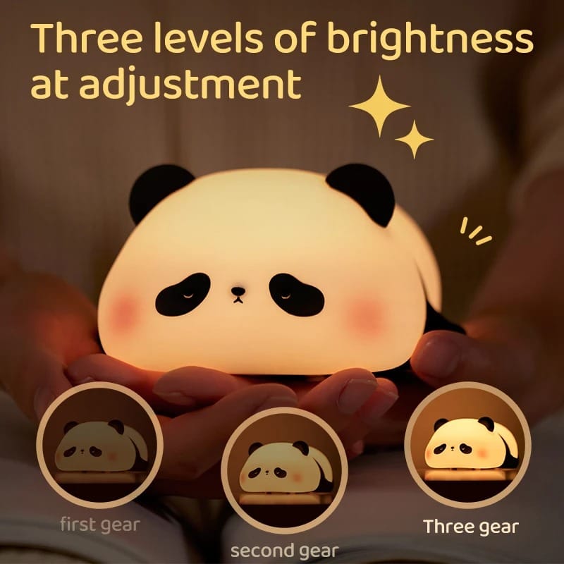 Cute Panda Silicone LED Night Light – Rechargeable Bedside Lamp with Timer