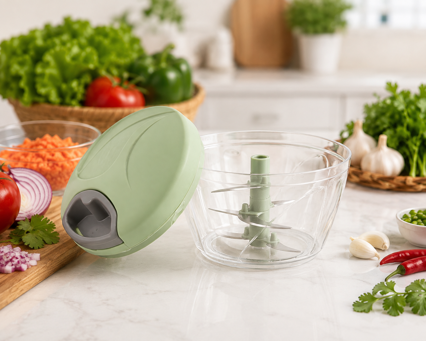 Manual Pull Cord Food Chopper – Quick Vegetable & Fruit Cutter