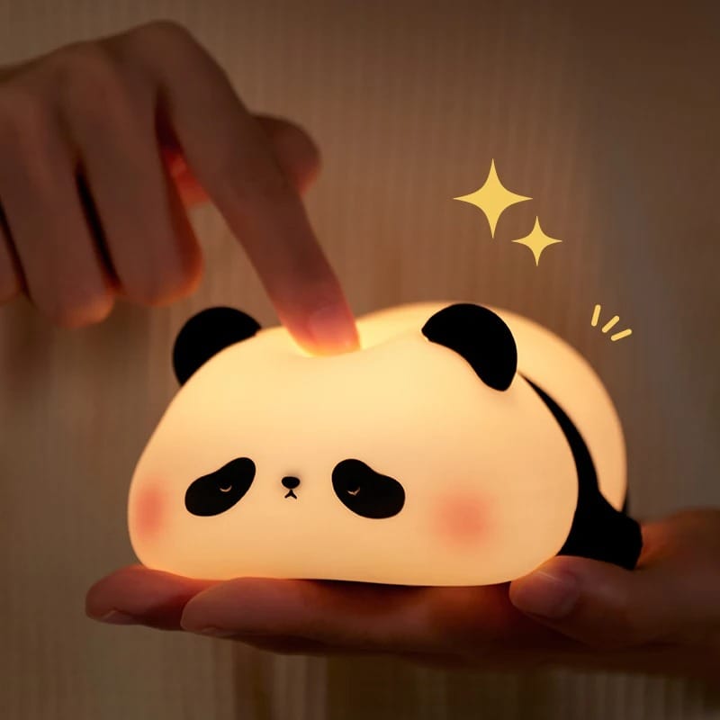 Cute Panda Silicone LED Night Light – Rechargeable Bedside Lamp with Timer